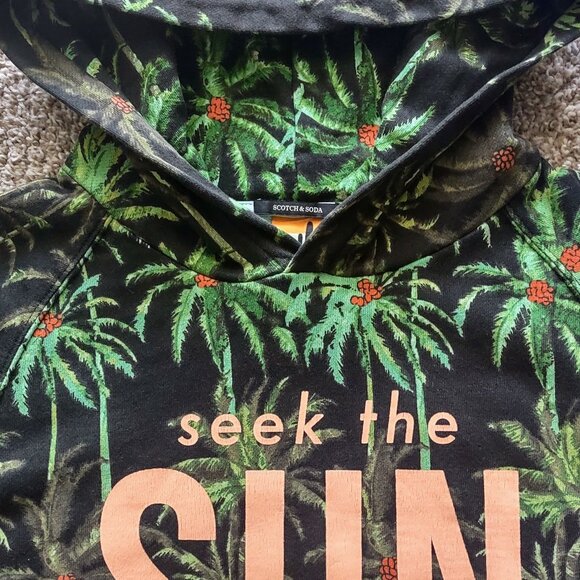 Scotch & Soda All Over Palm Tree Print French Terry Pullover Green Hoodie (M) - Picture 3 of 16